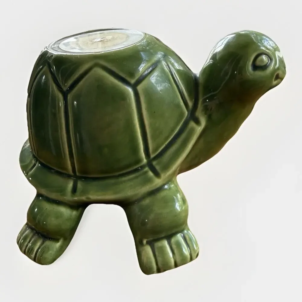 Pier 1 Green Turtle Ceramic Citronella Candle Holder With Candle Retired 6”